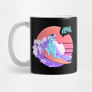 rad dinosaur surfing a retro wave (aloha) Mug